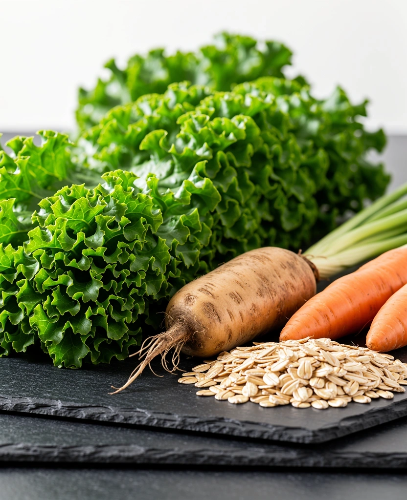 Tuoreita raaka-aineita kivi-alustalla